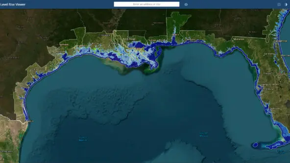 projected sea level rise up to 12 inches along Gulf Coast via NOAA Sea Level Rise Viewer