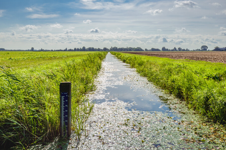 photo water level staff gauge in the drainage ditch