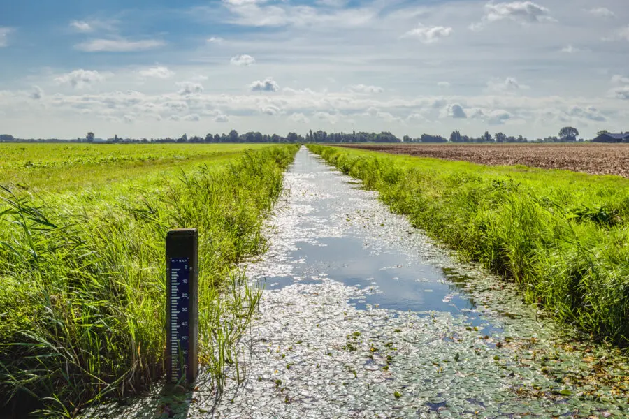 photo water level staff gauge in the drainage / irrigation ditch