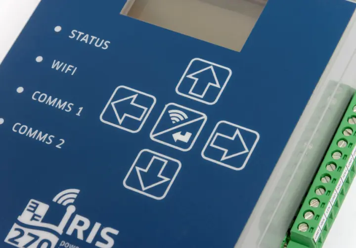 close-up photo of KISTERS iRIS 270 data logger to enable data collection and telemetry