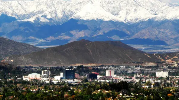 city of Riverside, seat of the County of Riverside, California surrounded by multiple mountain ranges