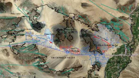 map of Riverside East SEZ (solar energy zone) over Chuckwalla Valley groundwater basin via JJ Quinn