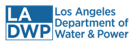 Los Angeles Department of Water and Power (LADWP) logo features a square, the top half has white uppercase letters L and A on a blue background, the bottom half has blue uppercase letters D, W, and P on a white background | source LADWP