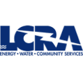 Lower Colorado River Authority (LCRA) logo features uppercase letters L, C, R, A with a white waves across the horizontal bar of the L and a white lightning bolt crossing the letters C, R, A over the words 
