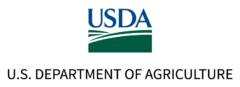 U.S. Department of Agriculture (USDA) logo with dark blue letters U, S, D, A over dark green hills