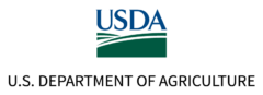 U.S. Department of Agriculture (USDA) logo with dark blue letters U, S, D, A over dark green hills