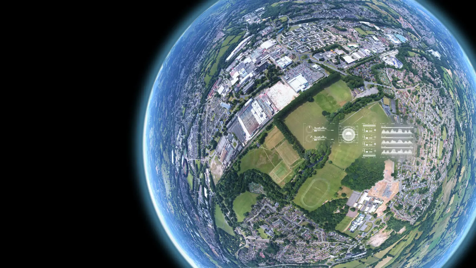 image of earth from space & KISTERS data visualization from monitoring water, weather & environment