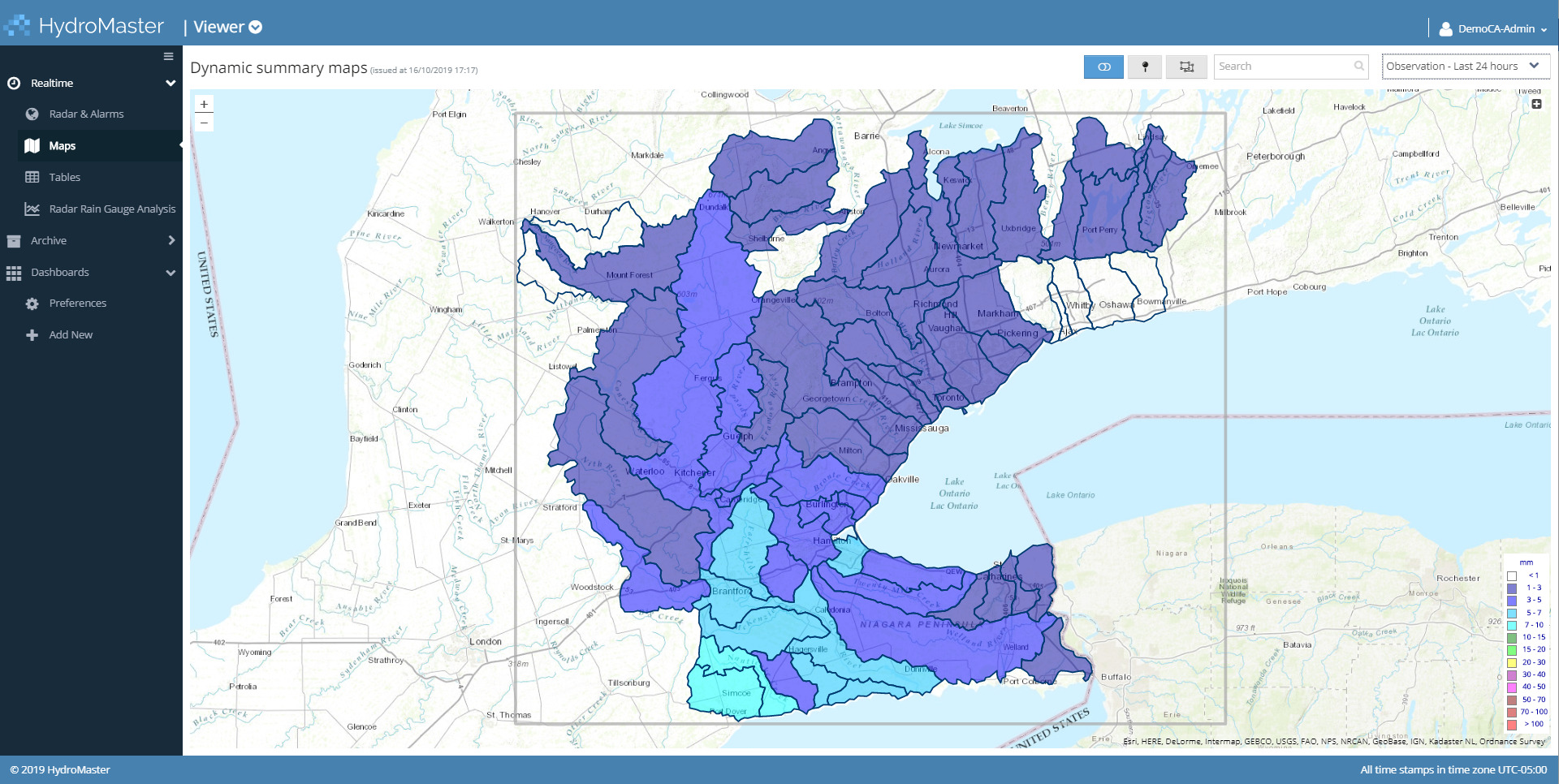 Hydromaster delivers 1 sq km precipitation observations and forecasts over user-defined areas.