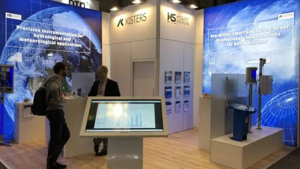 Exhibit displays real-time hail sensor, bubbler to measure water level, and KISTERS datasphere