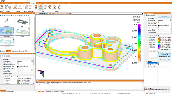 screen capture of 3DViewStation v2023.6 with 3D heatmap and curvature analysis features