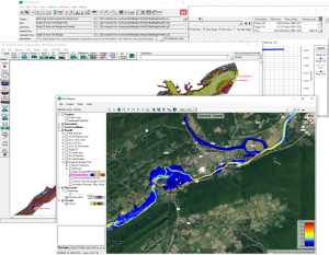 image of cascading screens from HEC RAS flood forecasting model | source the U.S. Army Corps of Engineers, Hydrologic Engineering Center (HEC)