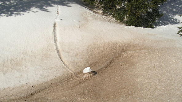 photo of dust on snow from study on reduces water flow to the Colorado River | source Center for Snow and Avalanche Studies via climate.gov