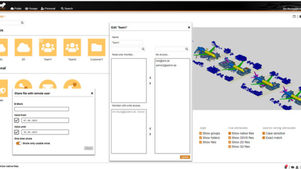 screen capture of KISTERS VisShare, an intuitive drag and drop web service for secure sharing CAD design and manufacturing data