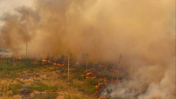 photo of billowing smoky clouds and an active wildland fire in the Canadian province of Alberta, posted by Alberta Wildfire on twitter on May 19, 2023