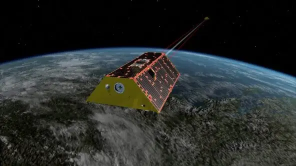 illustration of GRACE satellites measuring water storage levels on land to further climate science