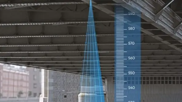 augmented reality concept image of KISTERS HyQuant sensor emits radar signal to measure water level