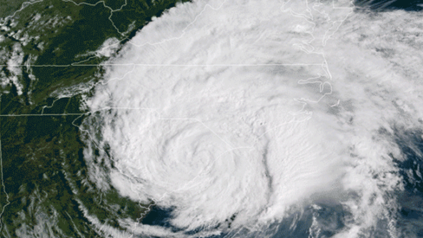 satellite image of Hurricane Florence 2018 after making landfall in North Carolina via NOAA