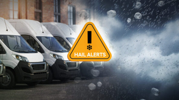 photo of municipal fleet vehicles and hail weather alerts icon