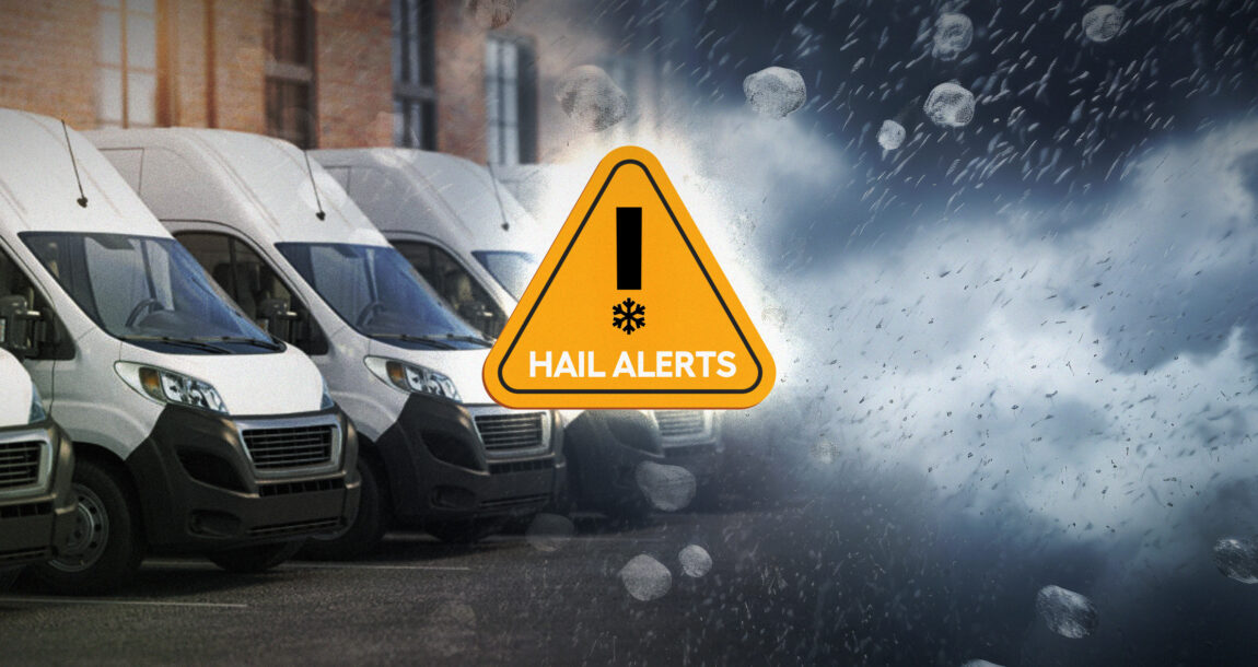 photo of municipal fleet vehicles and hail weather alerts icon